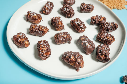 Sacha Inchi Butter Stuffed Dates with a Dark Chocolate Drizzle