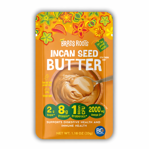 Brass Roots Incan Seed Butter single-serving pouches in a 10-pack